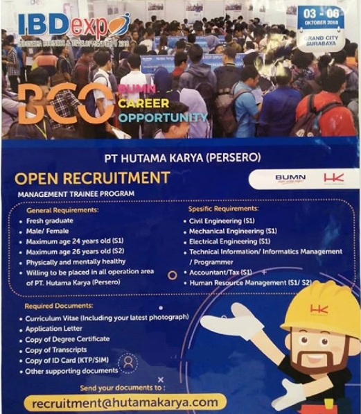Rekrutmen BUMN PT Hutama Karya (Persero) Via IBD Expo 2018 - REKRUTMEN