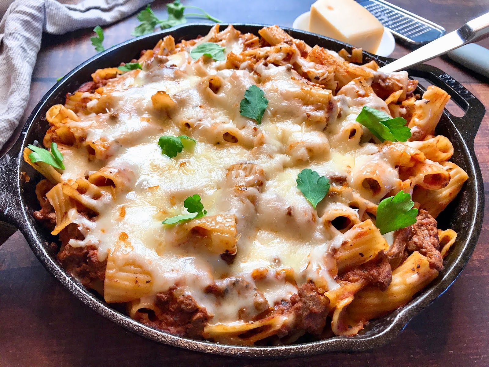 Cheesy Skillet Pasta with Meat Sauce