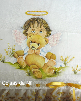 fralda para menina pintada com anjinha e urso