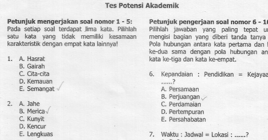 Tes Potensi Akademik Uhamka Soal Tes Masuk Uhamka