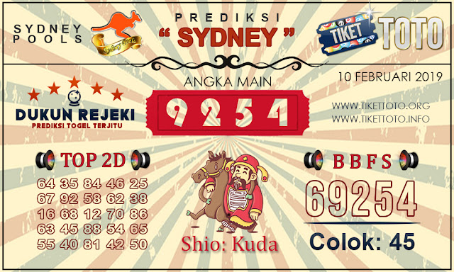 Prediksi Togel SYDNEY TIKETTOTO 11 FEBRUARI 2019