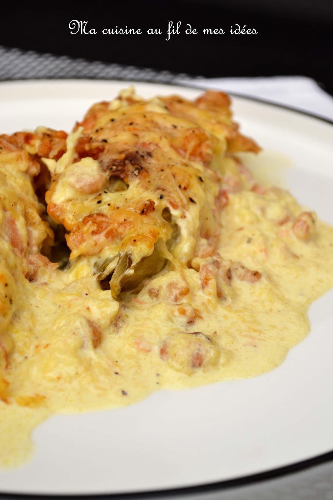 Ma cuisine au fil de mes idées... Gratin de chicons braisés au saumon