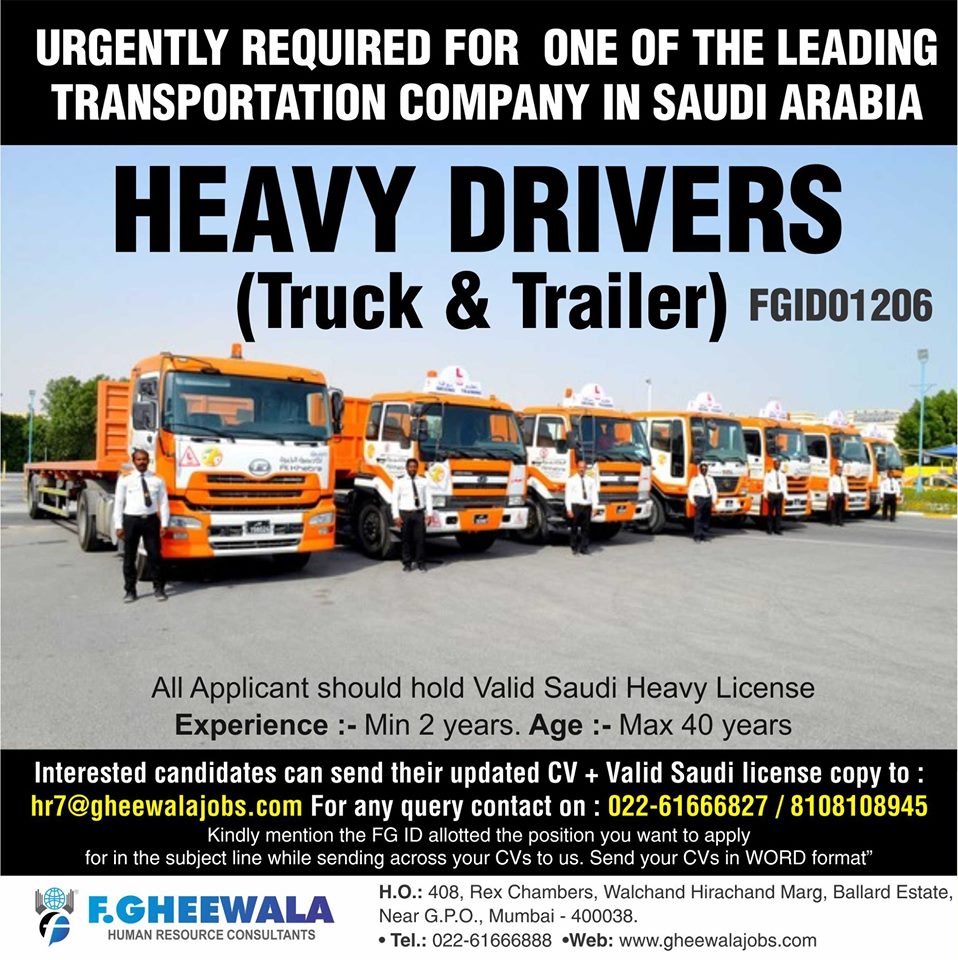 Heavy Drivers for Transportation Company in Saudi Arabia Heavy Drivers for Transportation Company in Saudi Arabia
