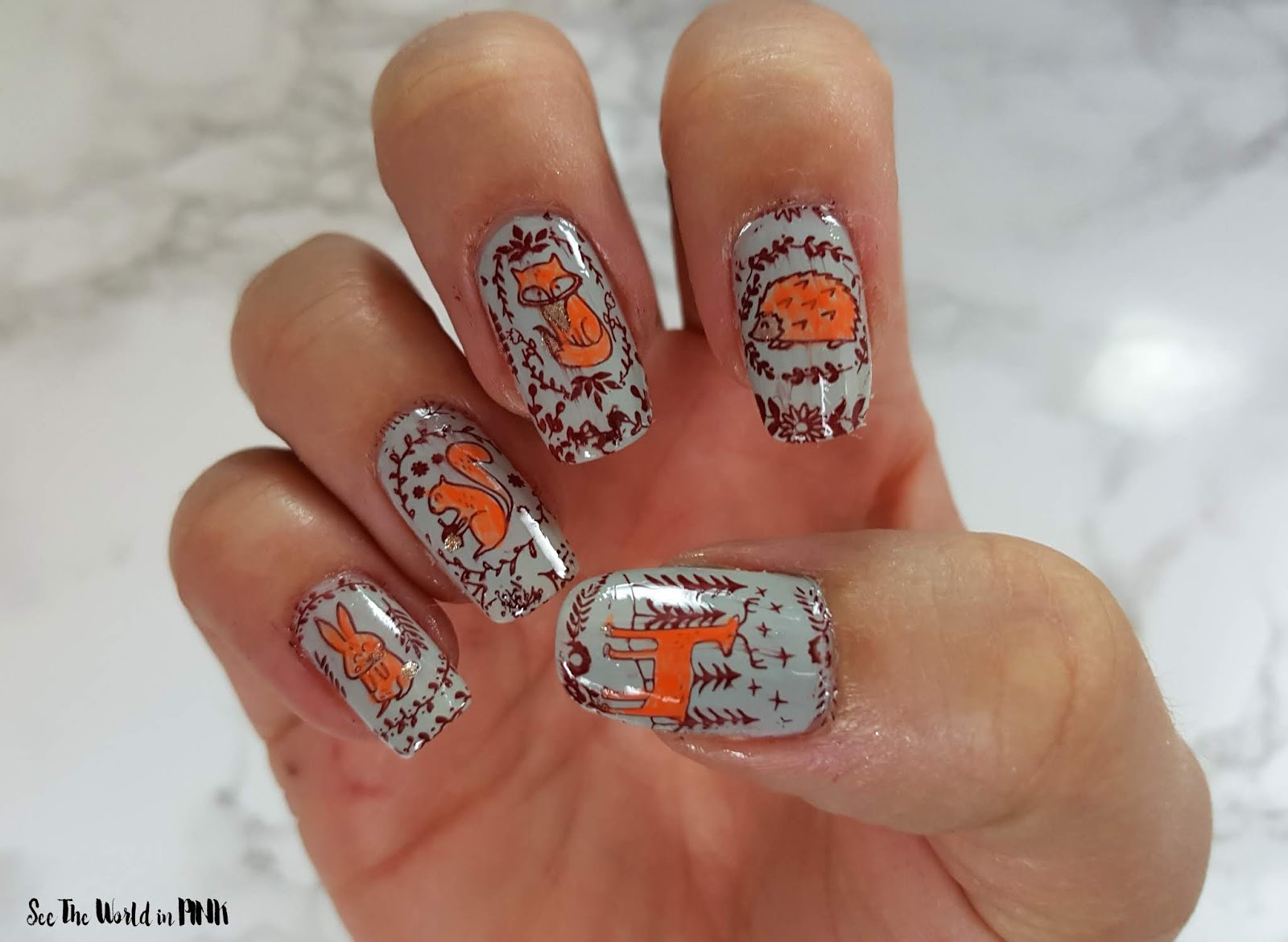 Manicure Monday - Fall Forest Friends Stamped Nail Art 