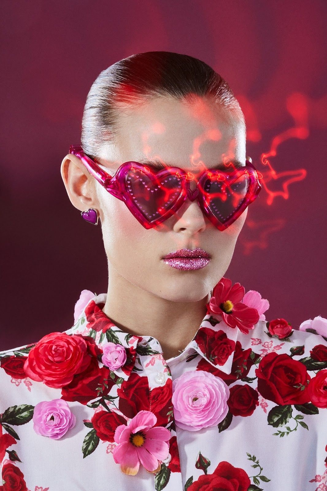 Love Beauty Editorial Photoshoot Hearts, Glitter Makeup, Stickers all