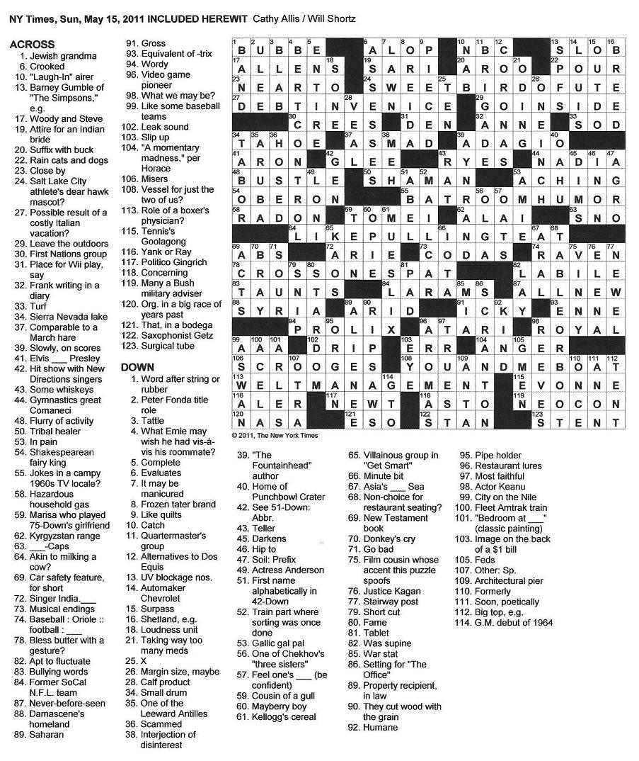 The New York Times Crossword in Gothic 05.15.11 — Included Herewit
