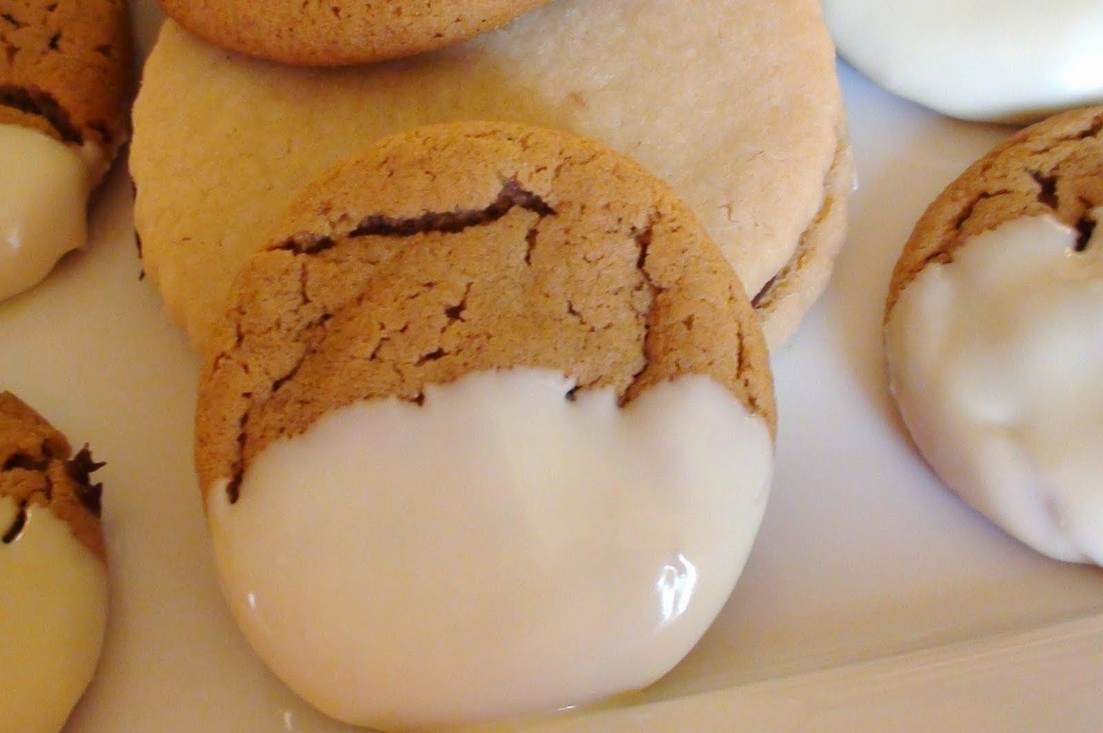 zsuzsa is in the kitchen WHITE CHOCOLATE DIPPED MOLASSES COOKIES