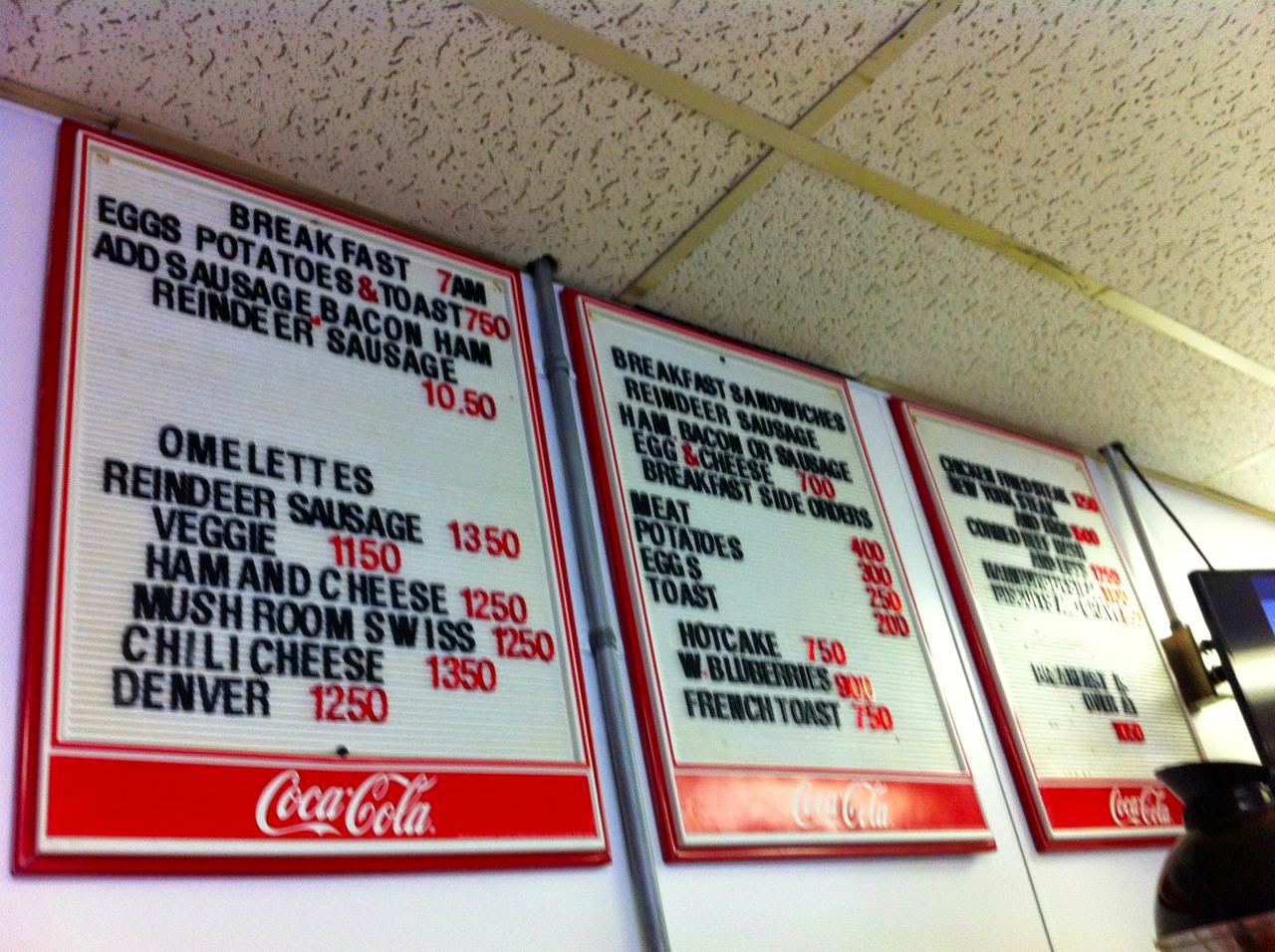 White Spot cafe menu, in Anchorage, Alaska