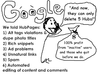 Six problems the Google has had / will have with HubPages satirical cartoon of Paul Edmondson