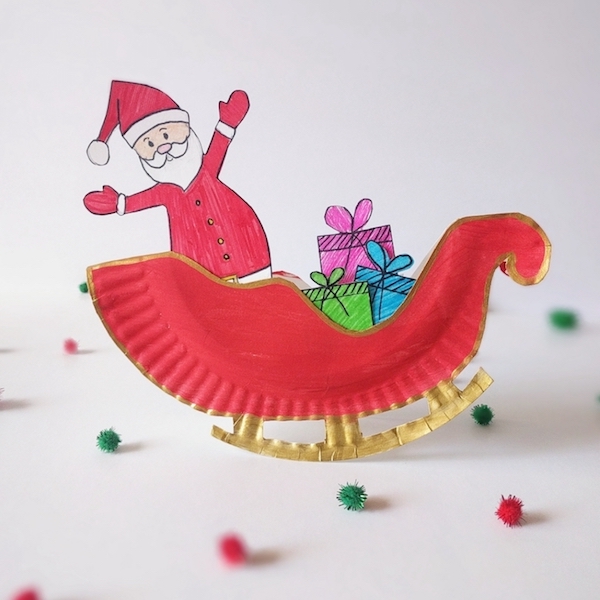 Santa Claus Craft, Christmas Craft for Kids, Sleigh Craft for kids, sled craft for kids, paper craft for kids, diy toy craft, preschool craft idea, kindergarten craft project, paper plate craft idea