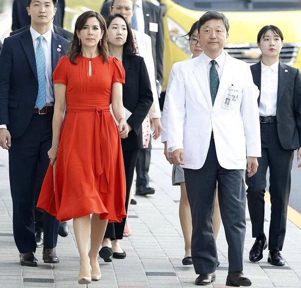 Crown Princess Mary wore a silk midi dress by Marc Jacobs
