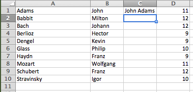 Musings of a Maestro: Microsoft Excel Saved My Sanity: =B1&" "&A1