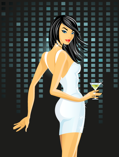 Chica de fiesta con vestido blanco - vector