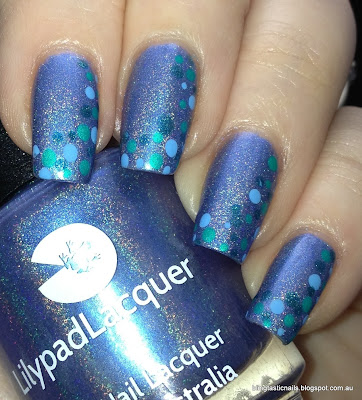 Lilypad Lacquer Periwinkle Twinkle with dotting nail art