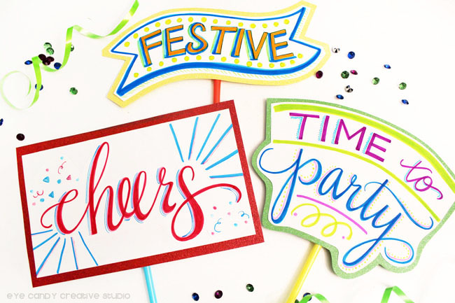 cheers photo prop, time to party photo prop, festive photo prop, tombow