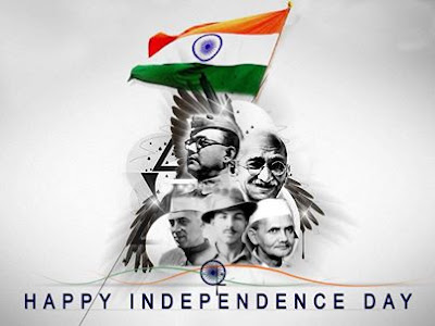 Happy Independence Day Wallpaper with Subhash Chandra Bose, Mahatma Gandhiji, Nehru, Shahstriji, Bhagat Singh photo
