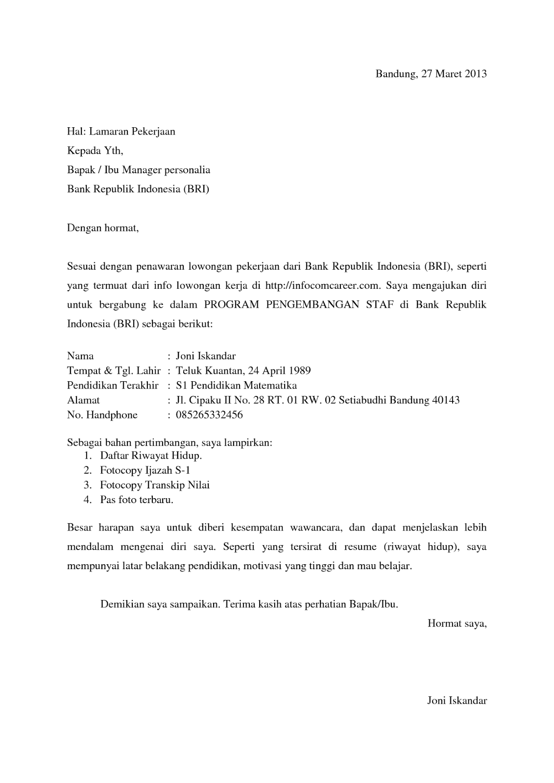 Surat Lamaran Starbucks Indonesia