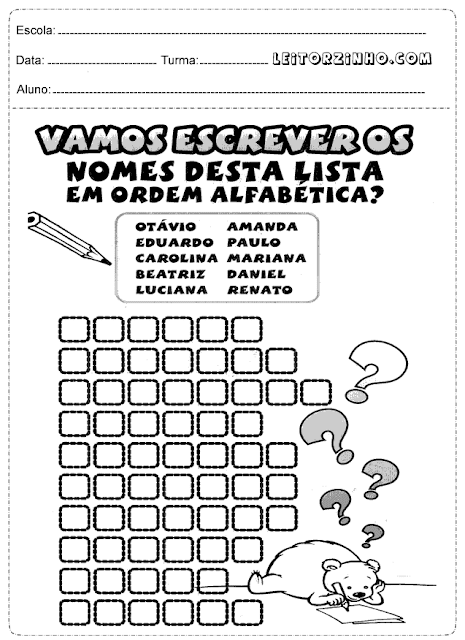 Vamos escrever os nomes desta lista em ordem alfabética