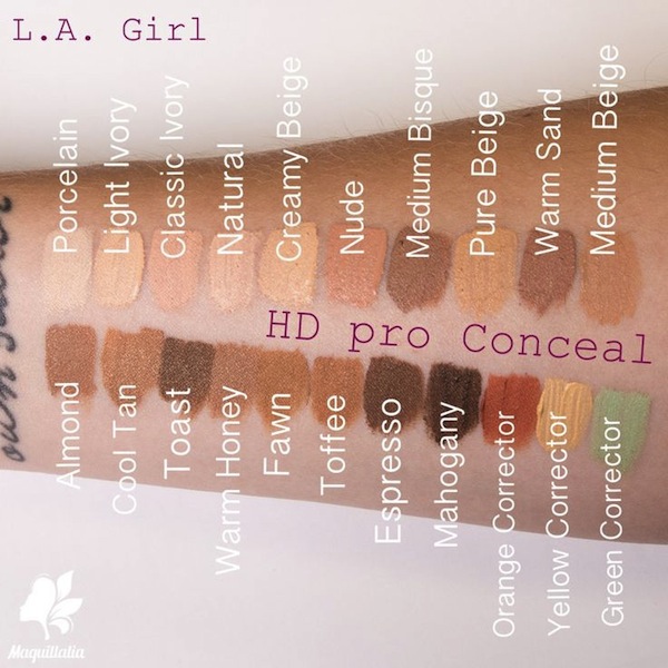 La Girl Pro Concealer Colour Chart