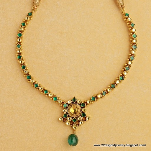 Gold Jewellery Designs light weight ruby emerald necklace designs