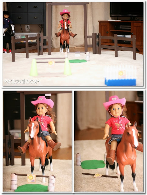 American Girl Doll Horse Show with American Girl crafts to make show jumping jumps for the doll's horses. #AGDoll #AmericanGirlDoll #Crafts #Horses #RealCoake
