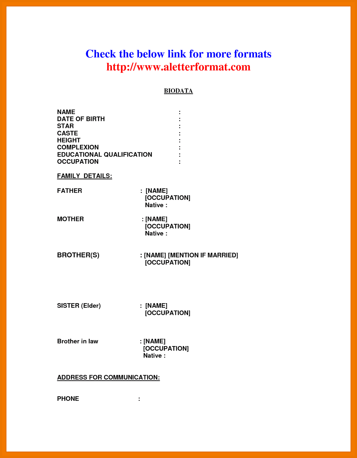 Bio Data Form For Job Application Scribd India