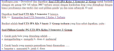 Download dan dapatkan soal latihan uts ipa kelas 3 semester 2 genap ktsp terbaru tahun 2017 plus kisi kisi dan kunci jawabannya