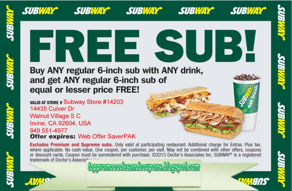Free Promo Codes and Coupons 2023 Subway Coupons