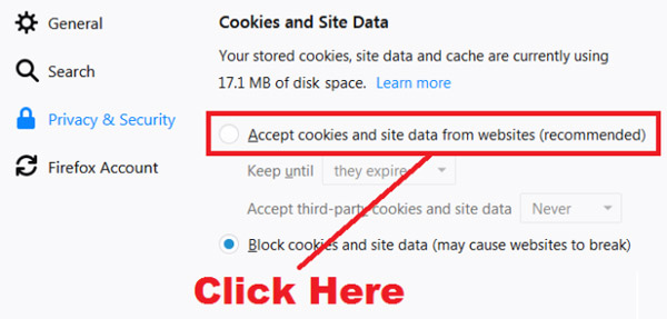 how do i enable cookies on my firefox browser