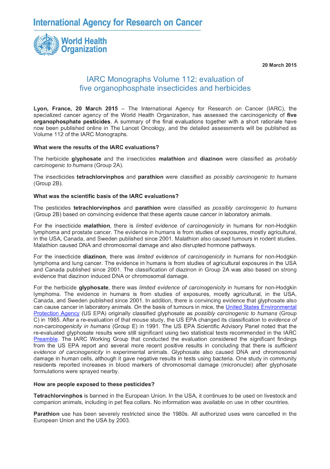 evaluation of five organophosphate insecticiedes and herbicides