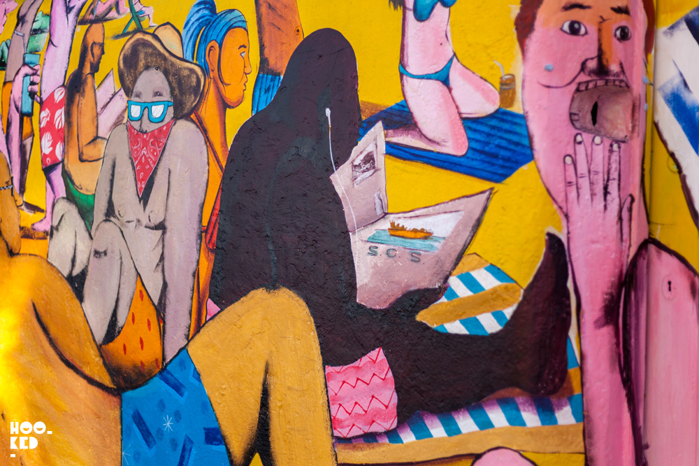 Street Art Mural in Clapton, London. Painted by Italian Street Artist RUN, detail photo.