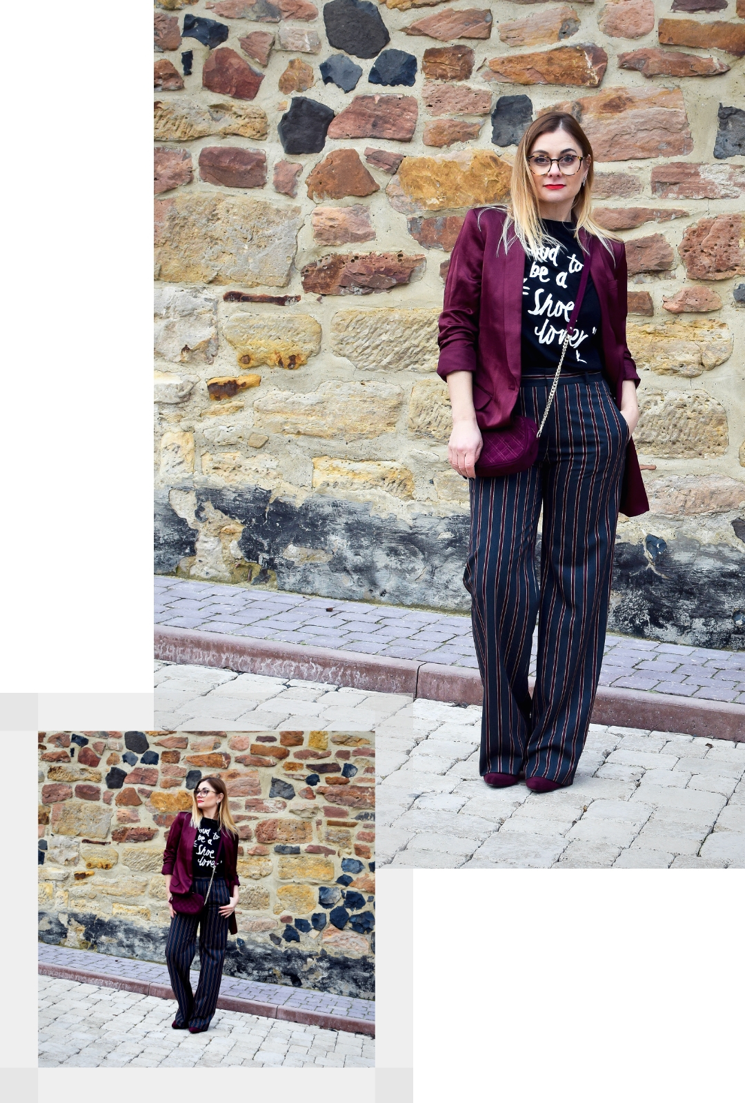 Büro Look mit Blazer und T-Shirt, gestreifte Hose, Outfit mit Blazer Modeblog für Frauen ab 40, Outfit Idee fürs Büro