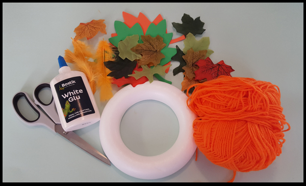 Materials needed to make an autumn wreath