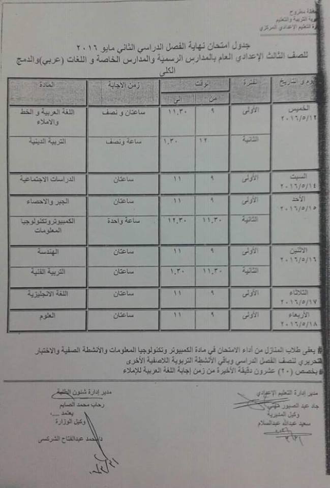 محافظة مطروح: جداول امتحانات الترم الثاني 2016 0%2B%25285%2529