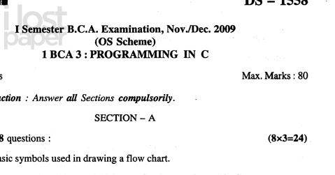 BCA I Sem - Programming In C Question Paper 2009