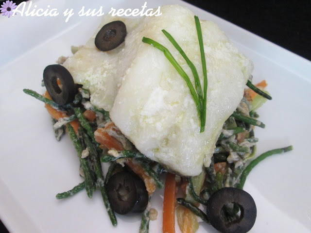 BACALAO CONFITADO CON REVUELTO DE SALICORNIAS