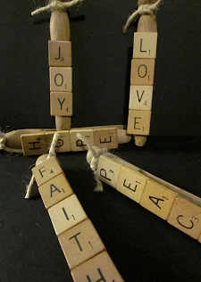 Vintage clothespins with scrabble tiles