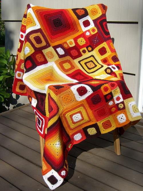 Crochet pattern of colorful blanket - Babette Blanket - crochet square motif