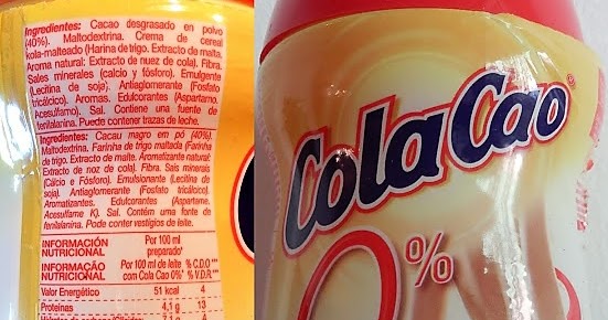Cola Cao 0% cambio nutricional