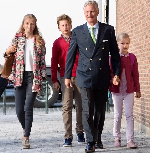 King Philippe, Crown Princess Elisabeth, Prince Gabriel and Princess Eleonore of Belgium summer holiday school