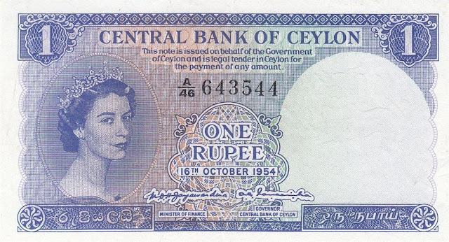 Ceylon Rs Rupee banknotes Queen Elizabeth