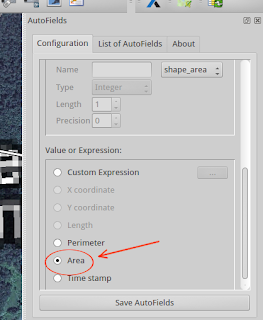 autofields qgis configuration - shape area