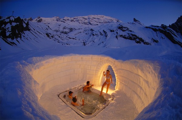 a hot tub inside igloo, switzerland