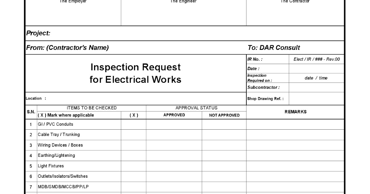 ELECTRICAL QC WORKS RELATED Inspections Request Electrical work sheet
