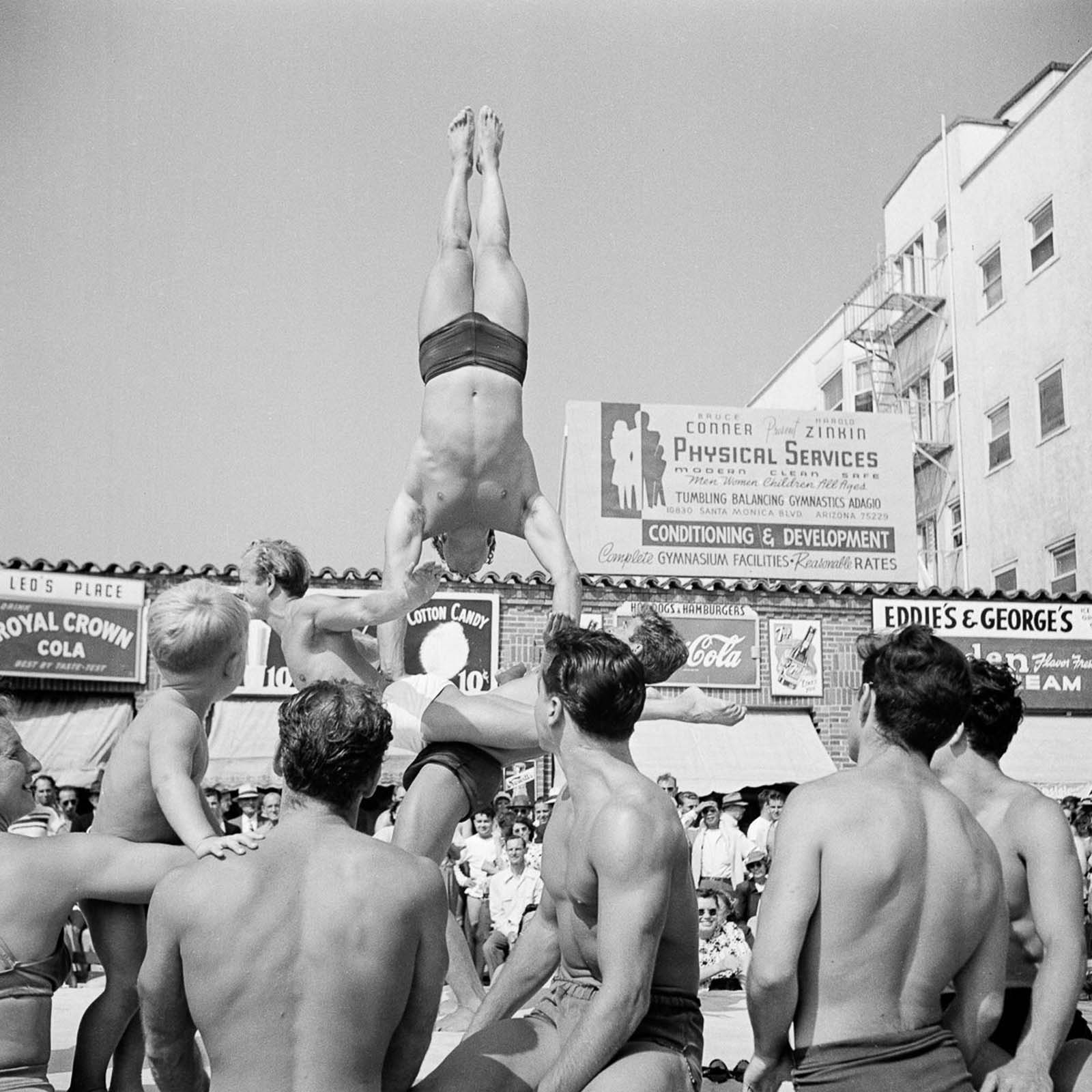 Acrobats at the Muscle Beach.
