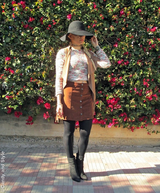 Floppy Hat - Cropped Sweater - Corduroy Skirt | Candy and Style