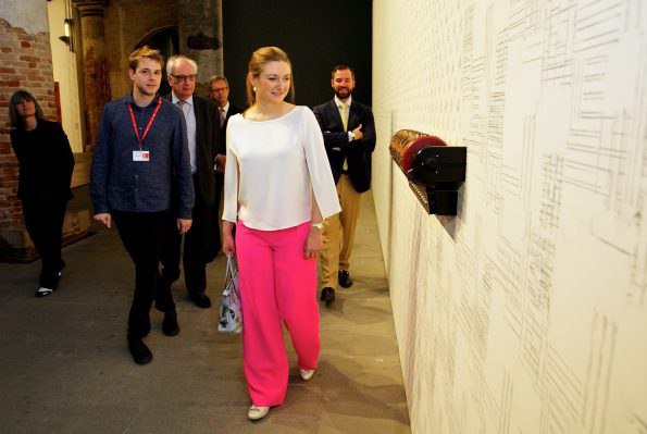 Hereditary Grand Duke Guillaume and Hereditary Grand Duchess Stéphanie visited the "Viva Arte Viva" official exhibition at Venetian Arsenal in Venice. Duchess wore Pink trousers and satin blouse