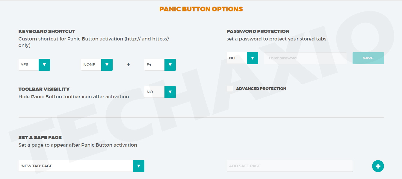 PanicButton extension options PanicButton extension options