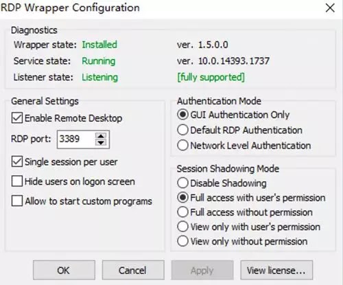 Windows 10 Home'da (RDP) uzak masaüstü nasıl etkinleştirilir 2 RDP Wrapper Configuration