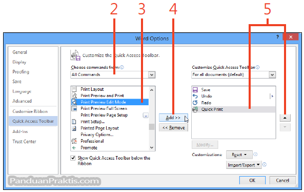 Cara Memodifikasi Quick Access Toolbar Word 2013